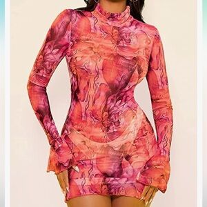 Y2K Mesh Dress Flare Sleeves
